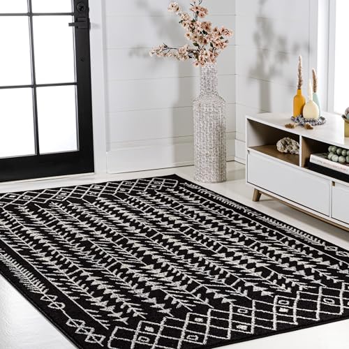 JONATHAN Y Ziri Moroccan Geometric Black/Cream Indoor Area Rug, 4x6, Bohemian, Scandinavian, Easy-Cleaning for Living Room, Bedroom, Kitchen, Pet Friendly, Non-Shedding (MOH210C-4)