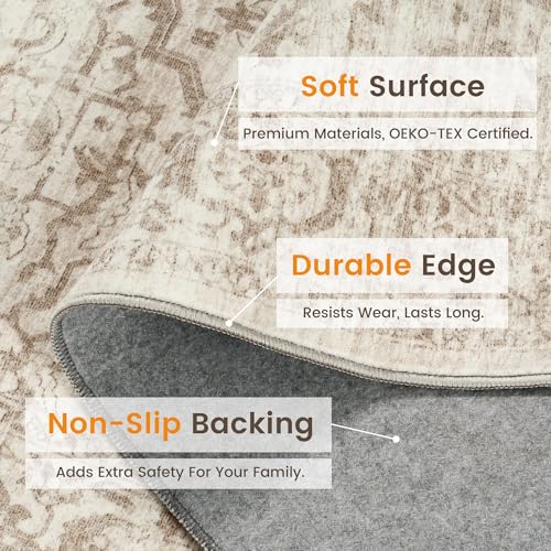 Rugland 8x10 Area Rugs - Stain Resistant Washable Rugs 8x10, Anti Slip Large Rugs for Living Room, Vintage Tribal Bedroom Area Rugs(8'x10', Distressed Beige)