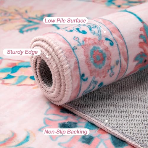 Tangsoo Pink Floral Small Rug for Entryway,2x3 Washable Entry Rug Non Slip
