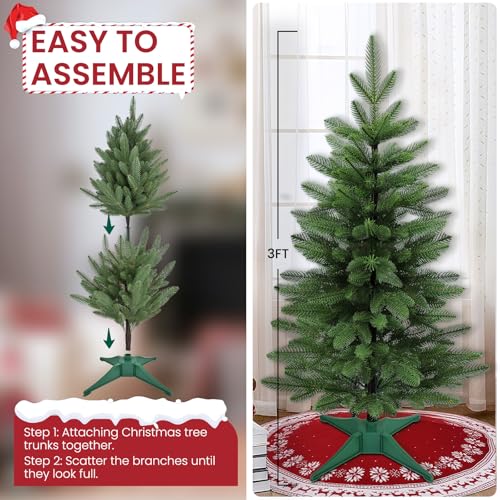 3FT Tabletop Mini Christmas Tree, Artificial Small Christmas Tree for Home, Desk, Office, and Xmas Party Holiday Décor, Easy Assembly, Pink (Green-PE)