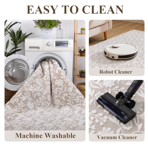 6x9 Area Rug for Living Room, Beige White Throw Carpet for Bedroom