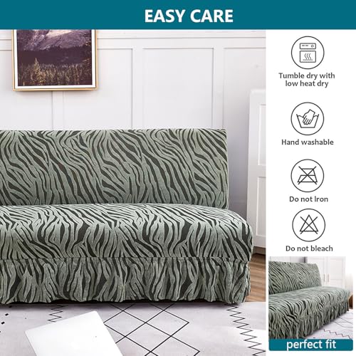 Armless Sofa Bed Cover with Skirt, Futon Slipcovers No Arms, Armless Futon Cover Stretch Sofa Bed Slipcover Protector for Kids Pets (Dark Gray,Large)