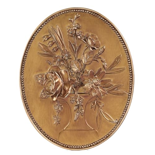 SIKOO Vintage Wall Sculptures Gold Flower Wall Art Hand Painted Ornate Wall Hanging Decoration Antique Pediment Wall Statue Ornament Decor Gallery for Kitchen Bedroom Living Room,Gold