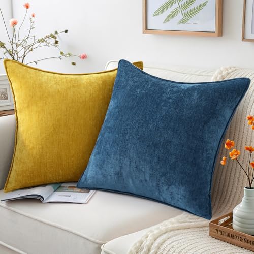 decorUhome Chenille Poseidon Velvet Throw Pillow Covers 20x20 Set of 2