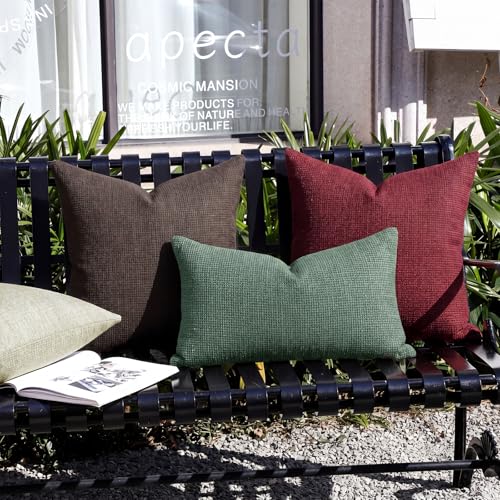 Artscope Outdoor Waterproof Throw Pillow Covers 16x24 Inch Decorative Linen Outdoor Pillows Cushion Case for Patio Couch Sofa - Wine Red