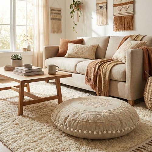 Mandala Life ART Bohemian Floor Cushion Cover –24 inches - Room Décor Decorative Round Pillow Case for Meditation, Yoga, and
