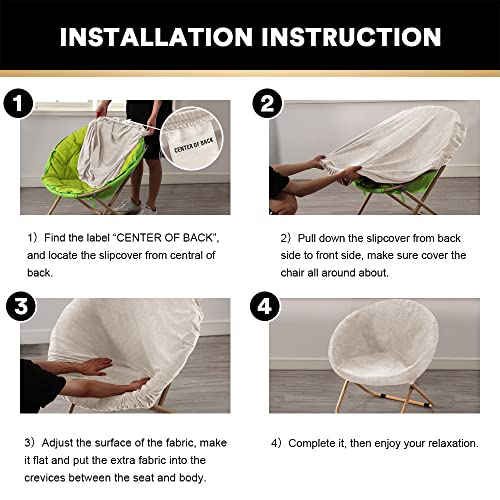 PrinceDeco Velvet Round Saucer Chair Cover (Slipcover Only) High Stretch Papasan Chair Cushion Cover Removable Furniture Protector for Living Room Washable,Fits 29-37 inch, Medium, Ivory