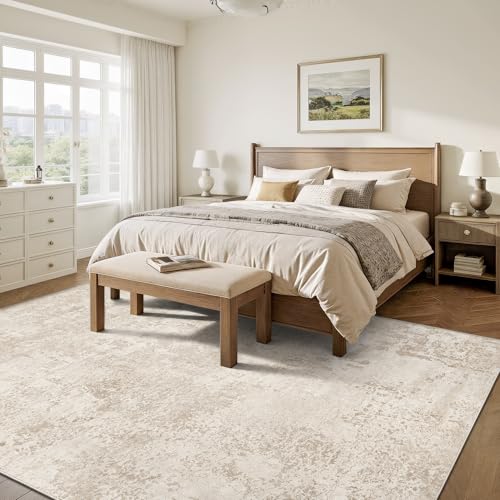 Art&Tuft Washable Rugs 8x10, Anti-Slip Backing Abstract 8x10 Area Rugs for Living Room, Foldable Stain Resistant Machine Washable Area Rug (8'x10', Beige)