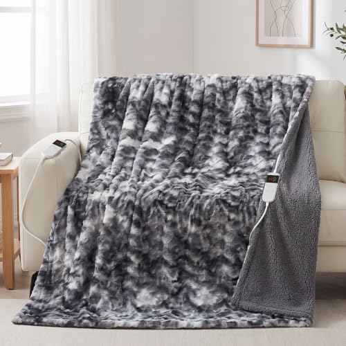 Electric Heated Blanket Queen Size 84"x90", Soft Sherpa Faux Fur Heating Blanket with 10 Adjustable Heat Settings, Fast Heating, 1-8 Hour Timer Auto Shut Off & Overheat Protection & Machine Washable