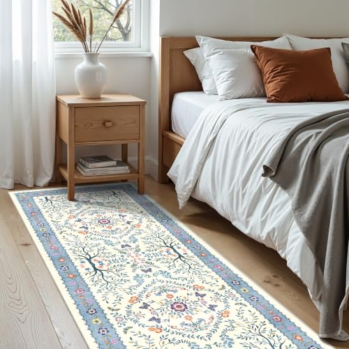 2x5 Runner Rug Washable: Non Slip Small Rugs for Kitchen Blue Ivory