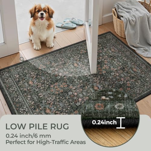 2x8 Runner Rug, Black Rug Floral Rugs for Entryway Kitchen, Black