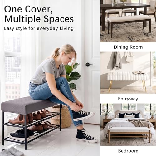 WOMACO Dining Bench Covers, Stretch Jacquard Removable Bench Slipcover, Dustproof Washable Seat Cushion Protector for Dining Room, Bedroom, Banquet (Dark Gray, Large)