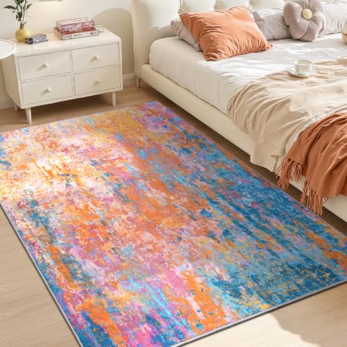 Entryway Rug 3x4 Rainbow Bedroom Area Rug Washable Non Slip Abstract Boho Rugs for Indoor Entry, Kitchen, Classroom, Bathroom, Kids Girls Room, Office, College Dorm Small Carpet