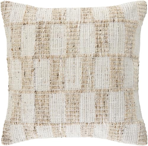 Livabliss x Galey Alix Katalina Indoor/Outdoor Accent Pillow Cover with Poly Insert, 20" L x 20" W, Beige/Checkered