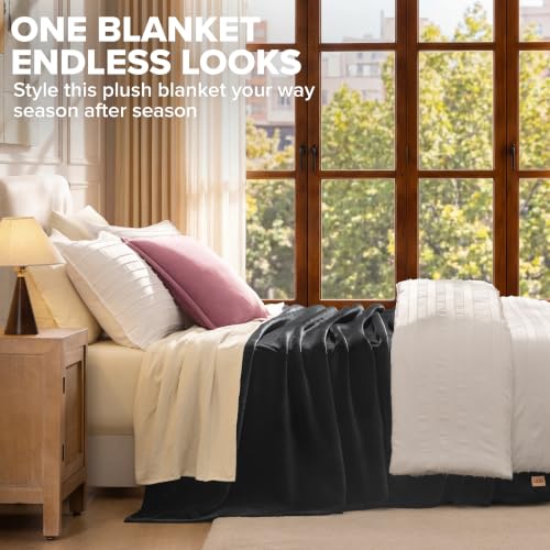 UGG Coco King Bed Blanket, Luxury Fleece Blanket, 110" x 92", Black (Ink)