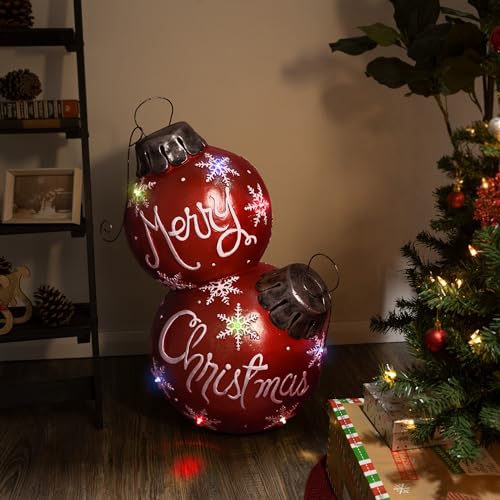 Alpine Corporation 30" H Indoor/Outdoor Christmas Ball Ornament with Color Changing LED Lights, Red, Christmas Decoration