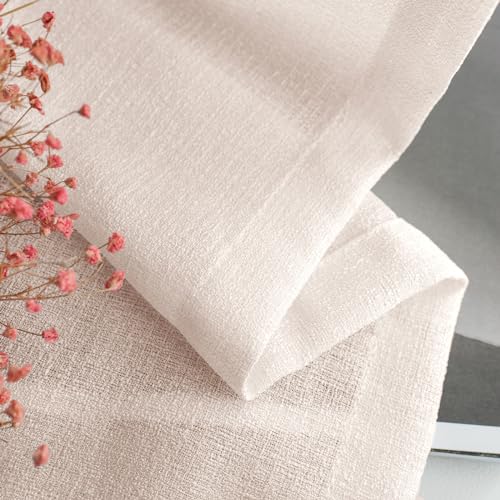 Melodieux Pink Sheer Curtains with Tiebacks - 84 Inches Long for Living Room, Rod Pocket, Linen Look Shiny Texture, Semi Sheer Light Filtering Curtain Drapes for Bedroom, 52" W x 84" L, 2 Panels