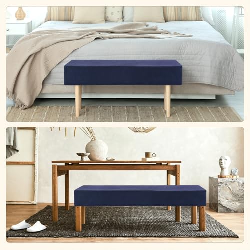 M METERXITY Jacquard Bench Slipcover, 41-51" Rectangle Solid Bench Seat Cover, Removable Washable for Banquet/Bedroom/Piano [Navy Blue,