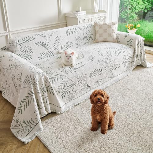 Couch Cover for Dogs Washable Sofa Cover, Sectional Couch Covers, Sofa Covers for 2 Cushion Couch, Non Slip Stripe Sofa Slipcovers Furniture Protector (Eucalyptus Green 71x118)