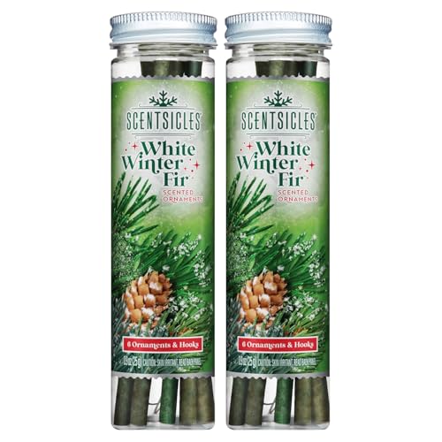 Scentsicles White Winter Fir Scented Christmas Ornaments with Hooks | 2 Bottles (12 Sticks Total)