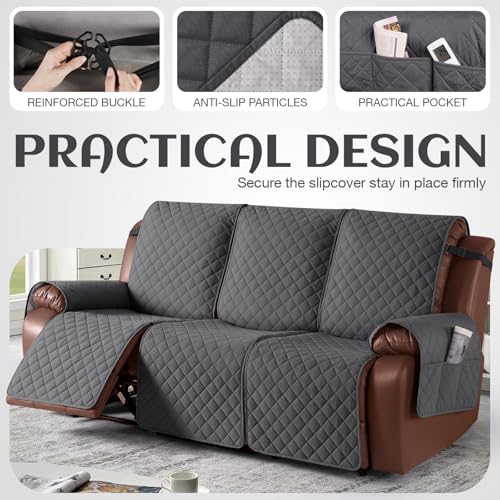 KinCam 100% Waterproof Recliner Loveseat Cover with Console X1, Recliner Couch Covers X1, Recliner Chair Covers X1(Charcoal Gray)