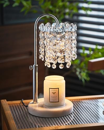 Candle Warmer Lamp with Timer Dimmer Adjustable Height Candle Warmer with Marble Base for Jar Candles, Crystal Candle Lamp with 3 Bulbs for New Home Decor, Women Mom Christmas Birthday Gifts, Silver