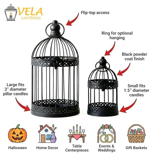 Vela Lanterns Decorative Bird Cage Candle Holders, Medium & Mini, Black