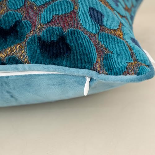 Alerfa Blue Floral Throw Pillow Cover 18 x 18 Inch Cut Velvet Sqaure Luxury Decorative Pillow Cover for Couch Living Room Bedroom
