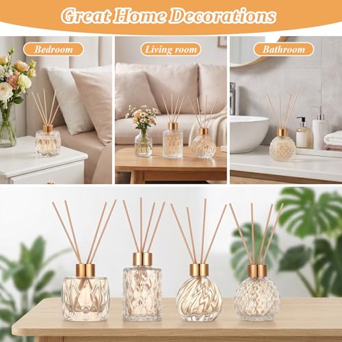 8 Pcs Bathroom Reed Diffuser Sets with 40 Natural Sticks, 3.4oz Empty Glass Bottles & Gold Caps, Bathroom Diffuser with Sticks for Home Office Aromatherapy Decor