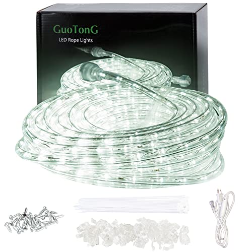 50ft/15m Plug in LED Rope Lights, 540 Daylight White LEDs, 110V, Waterproof,Connectable, Power Socket Connector Fuse Holder, Indoor/Outdoor Use, Ideal for Backyards, Decorative Lighting
