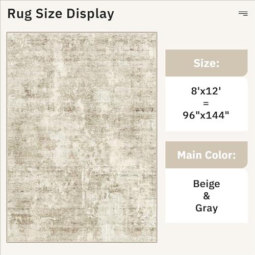 Soalmost Abstract Rug 8x12 Large Living Room Area Rugs Washable Beige/Gray