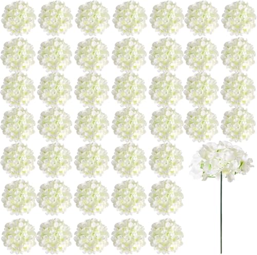 Auihiay 26 Pieces Hydrangea Artificial Flowers Silk Hydrangea Flowers Artificial Flowers Heads with Stems for Home Wedding Party Decorations (Ivory)