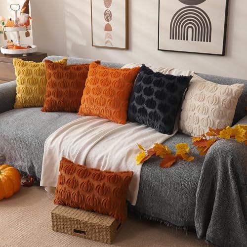 DFXSZ Fall Pillow Covers 20x20 2Pcs Navy Blue Pumpkin Fall Decorations