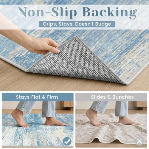 Washable Rug 6x9 Area Rugs for Living Room: Neutral Soft Rug Abstract Non Slip Low Pile Modern Carpet for Bedroom Kitchen Nursery Office Dining Room Indoor (Lightblue, 6'x9')