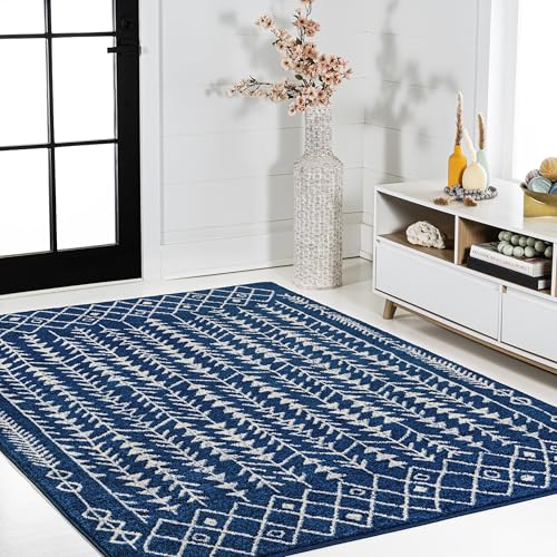 JONATHAN Y Ziri Moroccan Geometric Navy/Cream Indoor Area Rug, 3x5, Bohemian, Scandinavian, Easy-Cleaning for Living Room, Bedroom, Kitchen, Pet Friendly, Non-Shedding (MOH210D-3)