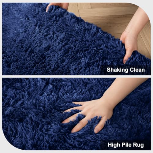 Shag Area Rugs for Bedroom Living Room,5X8 Ultra Soft Fluffy Area Rugs for Dorm,Indoor Carpet Plush Rugs for Living Room Home Decor, Navy Blue