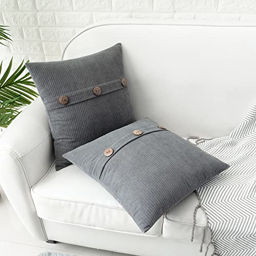 HWY 50 Grey Chenille Throw Pillow Covers 16x16 Inch Buttons Pack of 2