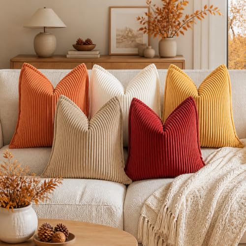 decorUhome Fall Corduroy Rust Throw Pillow Covers 18x18 Set of 2