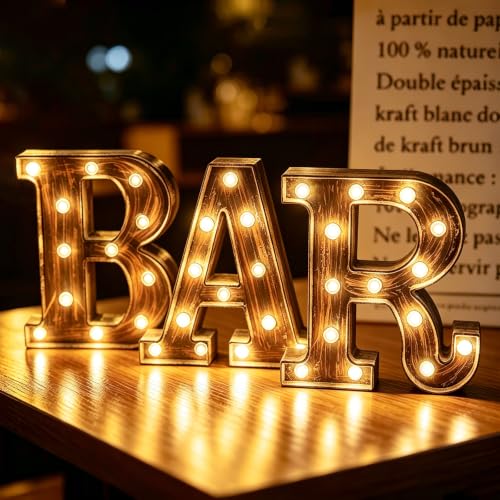 BAR Sign for Home Bar Decor, Vintage LED Light Up Bar Sign | BAR Letters with Lights Battery Opreated, Light