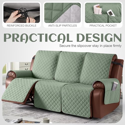KinCam 100% Waterproof Recliner Loveseat Cover with Console X1, Recliner Couch Covers X1, Recliner Chair Covers X1(Sage Green)