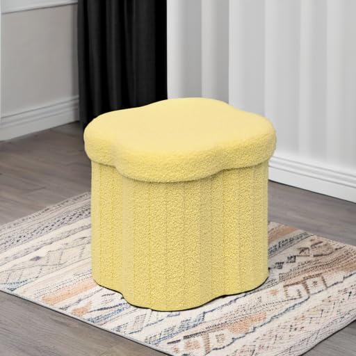 B FSOBEIIALEO Storage Ottoman Cube, 12.6" Flower Shaped Ottomans, Yellow