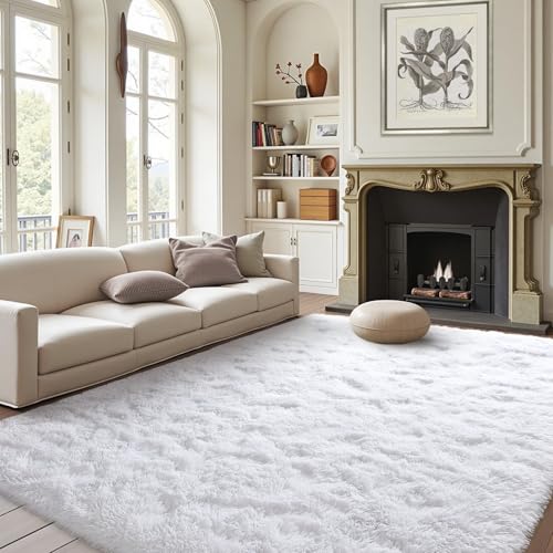 FinRèc White Rugs for Bedroom Living Room, 4x6 Feet Fluffy Shaggy Area Rug, Non-Slip Soft Shag Rug for Nursery Kids Room Dorm Room Home Decor, Indoor Plush Floor Carpet