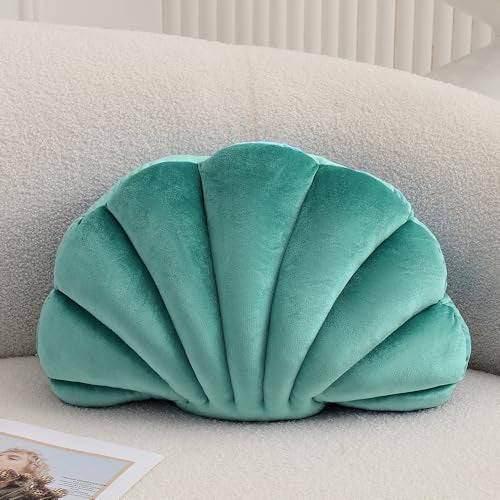 XIAIJIA Seashell Decorative Pillow Shell Shaped Throw Pillow 3D Insert Beach Pillow Soft Velvet Pillow Sea Ocean Decoration Couch Bed Pillow Cushions(Teal,14 X 11 inch)