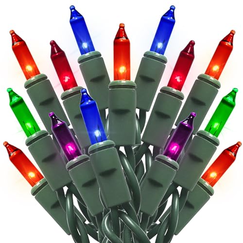 Multicolor Christmas String Lights - 35 Count Incandescent Mini Multi-Colored Christmas Lights for Small Tree, Crafts, Bottle, Indoor and Outdoor Decorations, 8.5 Feet Green Wire Set