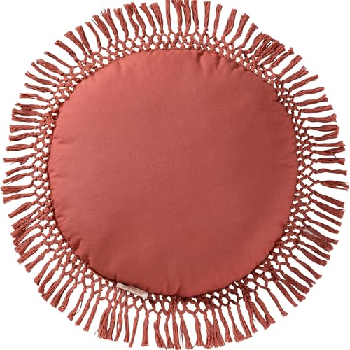 Indigo Ink Round Red Decorative Throw Pillow with Tassels - 20" x 20" | Cotton Throw Cushion for Couch, Chair, Bed | Cute Home Decor | Soft Plush Filling | Tufted Medallion Collection, Ginger Spice