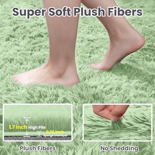 5x7 Fluffy Shag Area Rugs for Living Room Bedroom: Soft Carpet Mint Green