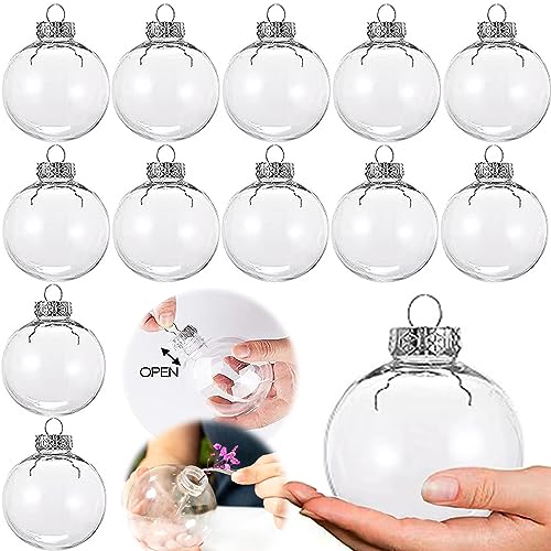 Neioaas Clear Plastic Ball Decor - Set of 12 DIY Christmas Decorative Balls,DIY Clear Plastic Fillable Balls Ornament for Christmas,Halloween,Birthday,Wedding Decor, Crafts Decorations (80MM)