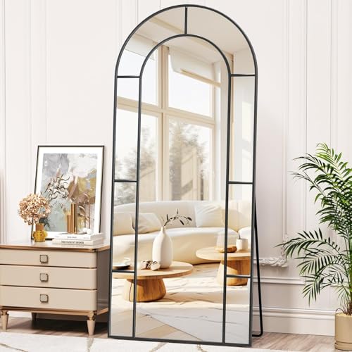 Antok 71" x 28" Full Length Mirror, Floor Mirror Arched Window Decorative Mirror, Metal Framed Decor Farmhouse Floor Mirrors Art Pane Mirrors Wall Decor for Bedroom, Living Room, Entryway