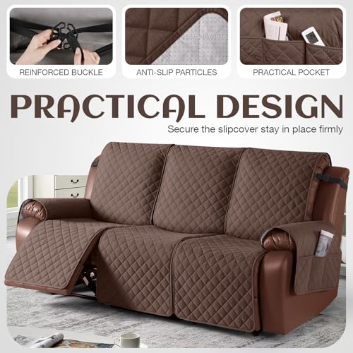 KinCam 100% Waterproof Recliner Loveseat Cover with Console X1, Recliner Couch Covers X1, Recliner Chair Covers X1(Deep Brown)