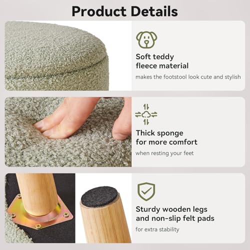 IBUYKE Small Foot Stool Ottoman with Storage, Round, Green